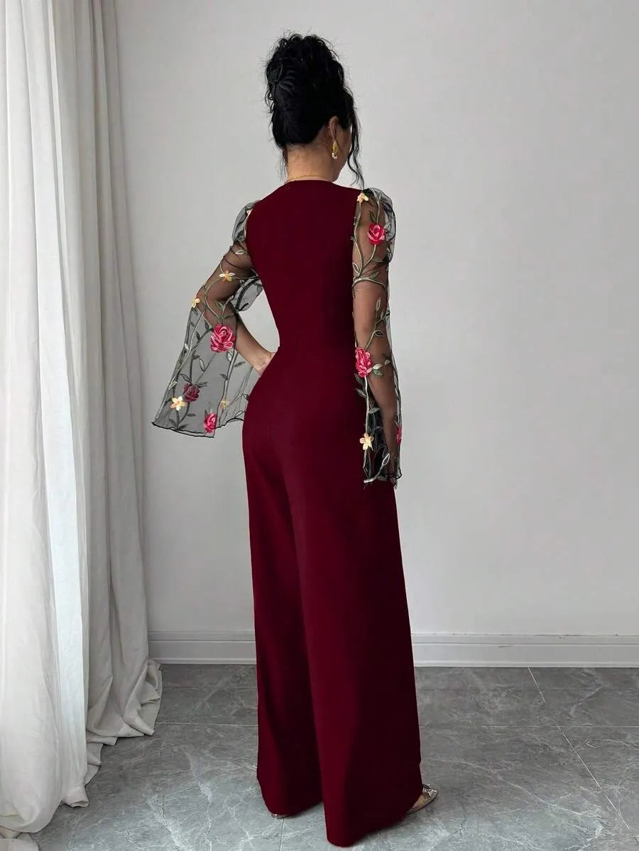 SHEIN Rafferiza جمبسوت نسائية بأكمام مطرزة من