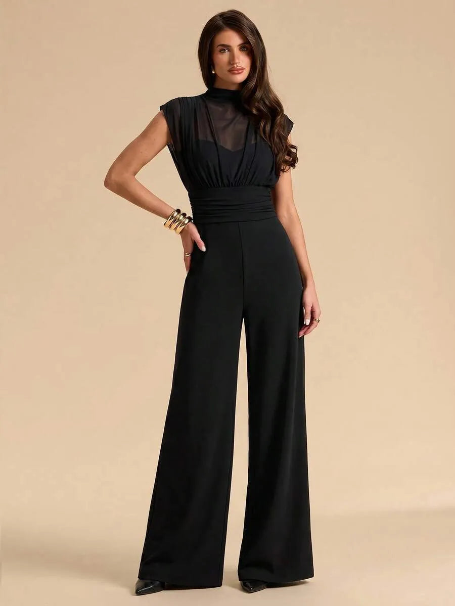 SHEIN BAE جمبسوت نسائية من الشبك الشفاف وأرجل واسعة من