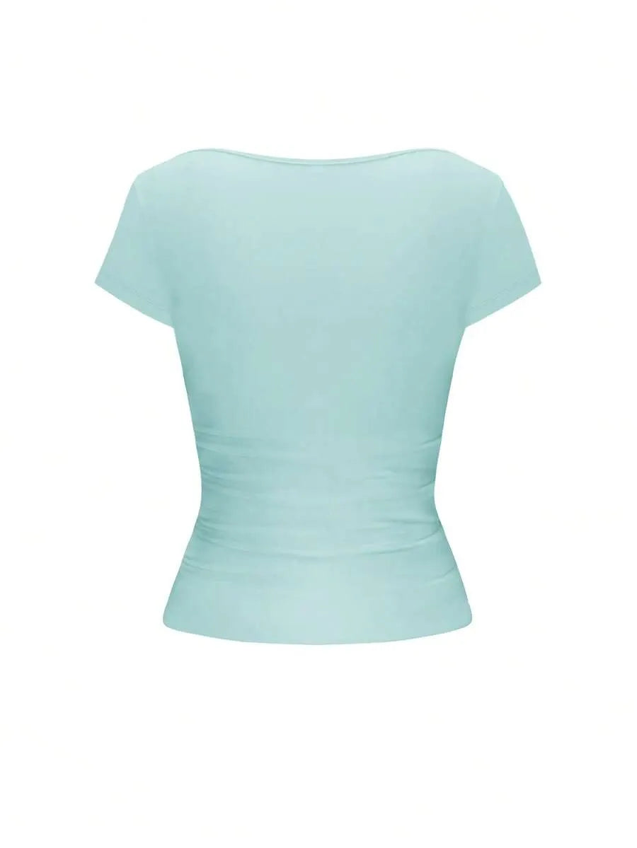 SHEIN GLAMSKIN تي شيرت نسائي مخطط برقبة مربعة