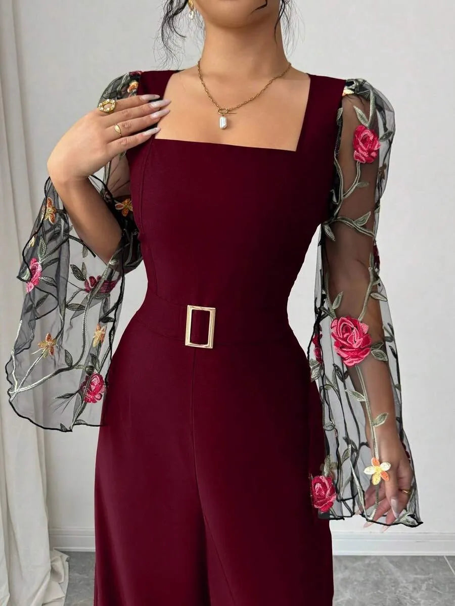 SHEIN Rafferiza جمبسوت نسائية بأكمام مطرزة من