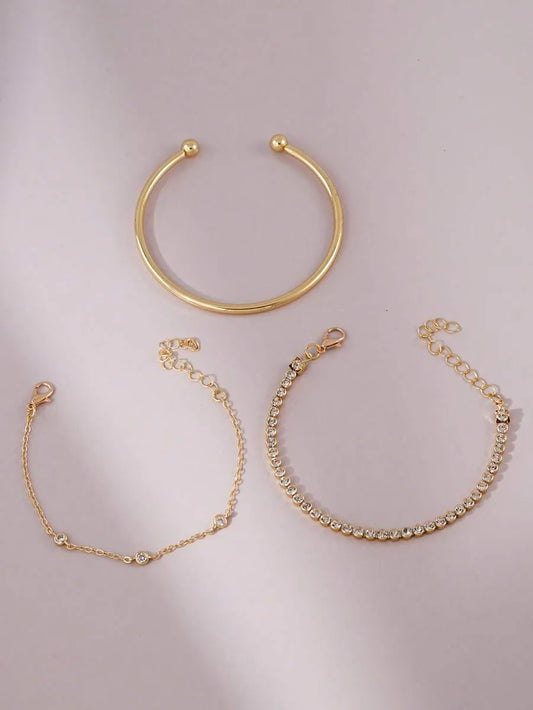 SHEIN مجموعة أساور سلسلة مرصعة بالزركونيا والراينستون رقيقة وبسيطة للنساء