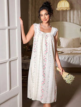 SHEIN FairyFlirt فستان نوم مزين بالدانتيل والزهور بدون أكمام