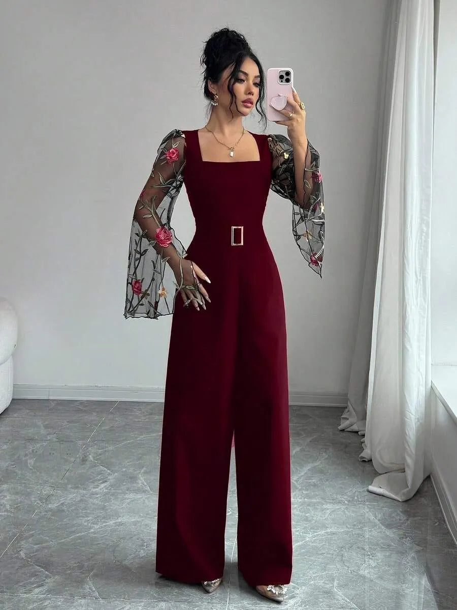 SHEIN Rafferiza جمبسوت نسائية بأكمام مطرزة من