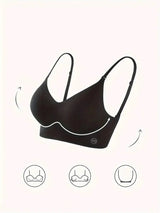 SHEIN حمالة صدر نسائية بدون سلك بظهر مكشوف وحمالات قابلة للتعديل وحشوة قابلة للإزالة باللون الأسود