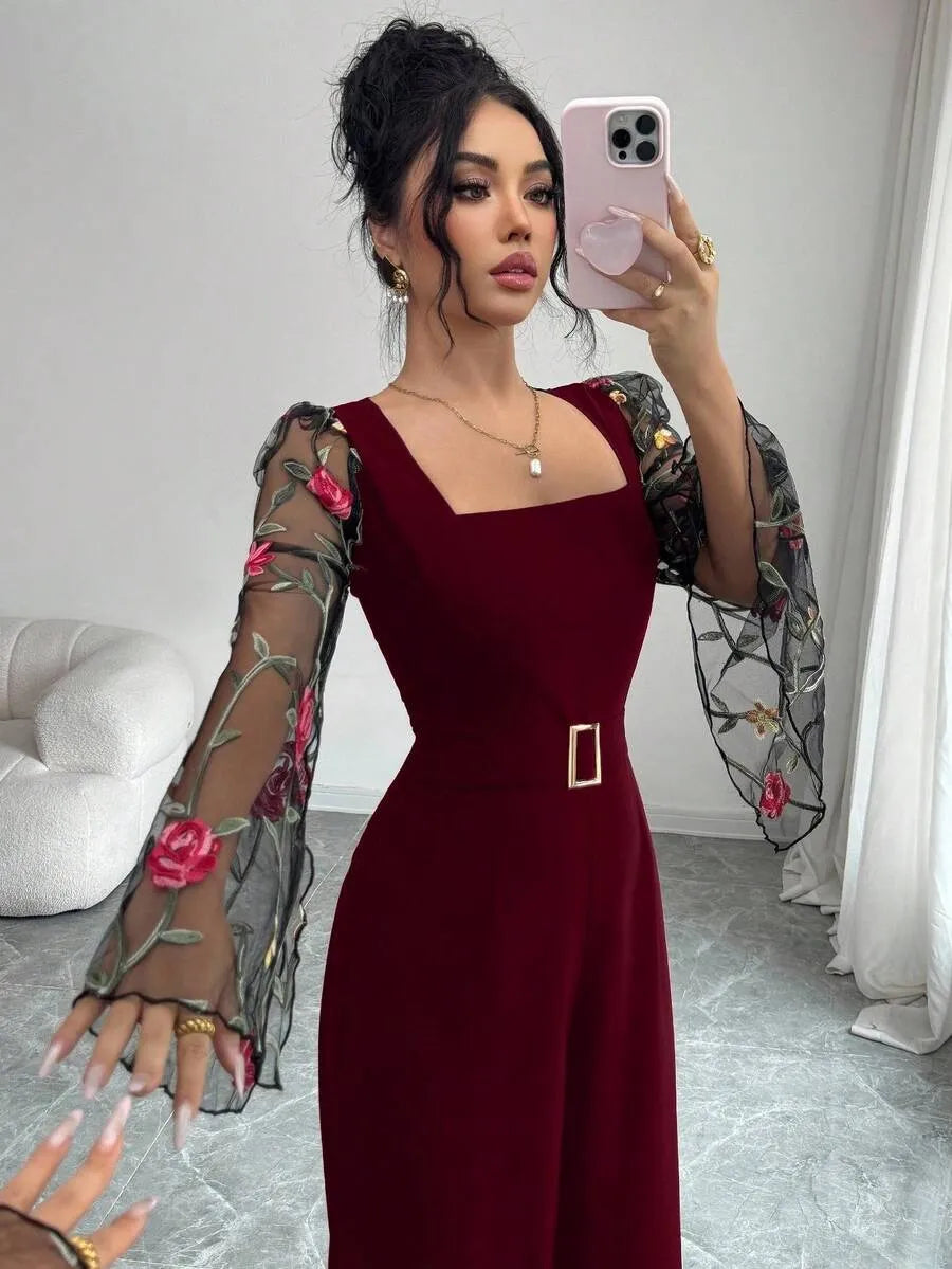 SHEIN Rafferiza جمبسوت نسائية بأكمام مطرزة من