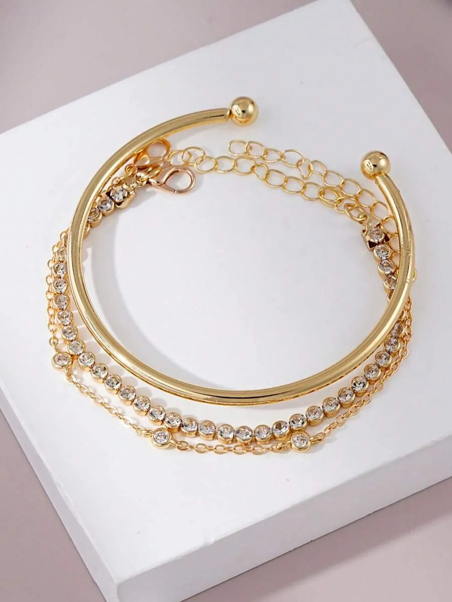 SHEIN مجموعة أساور سلسلة مرصعة بالزركونيا والراينستون رقيقة وبسيطة للنساء