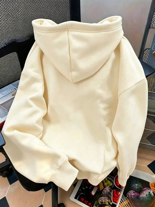 SHEIN هودي بناتي بطبعة قطة كرتونية وجيب كنغر بلون مشمشي