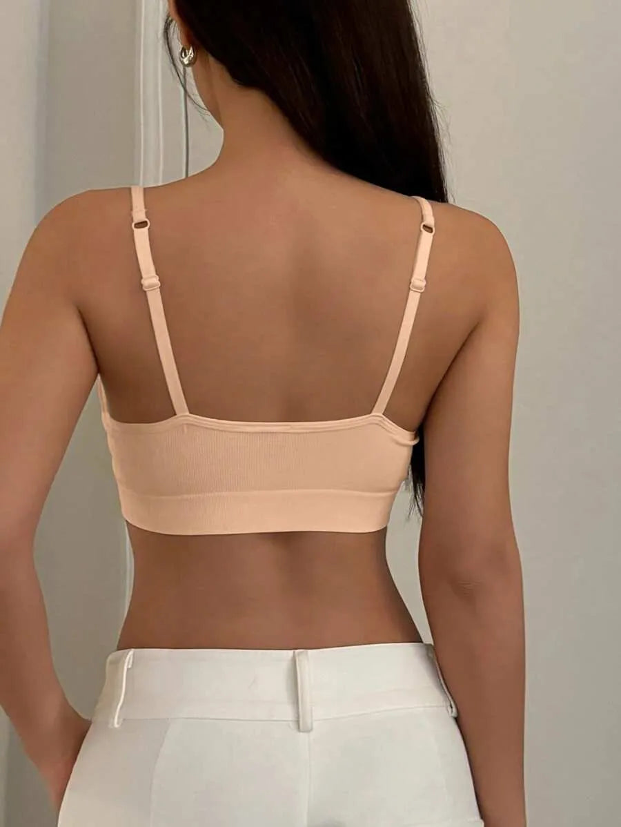 SHEIN DAZY حمالة صدر لاسلكية مضلعة بحشوة بلون مشمشي