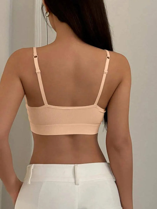 SHEIN DAZY حمالة صدر نسائية لاسلكية مضلعة بحشوة بلون مشمشي