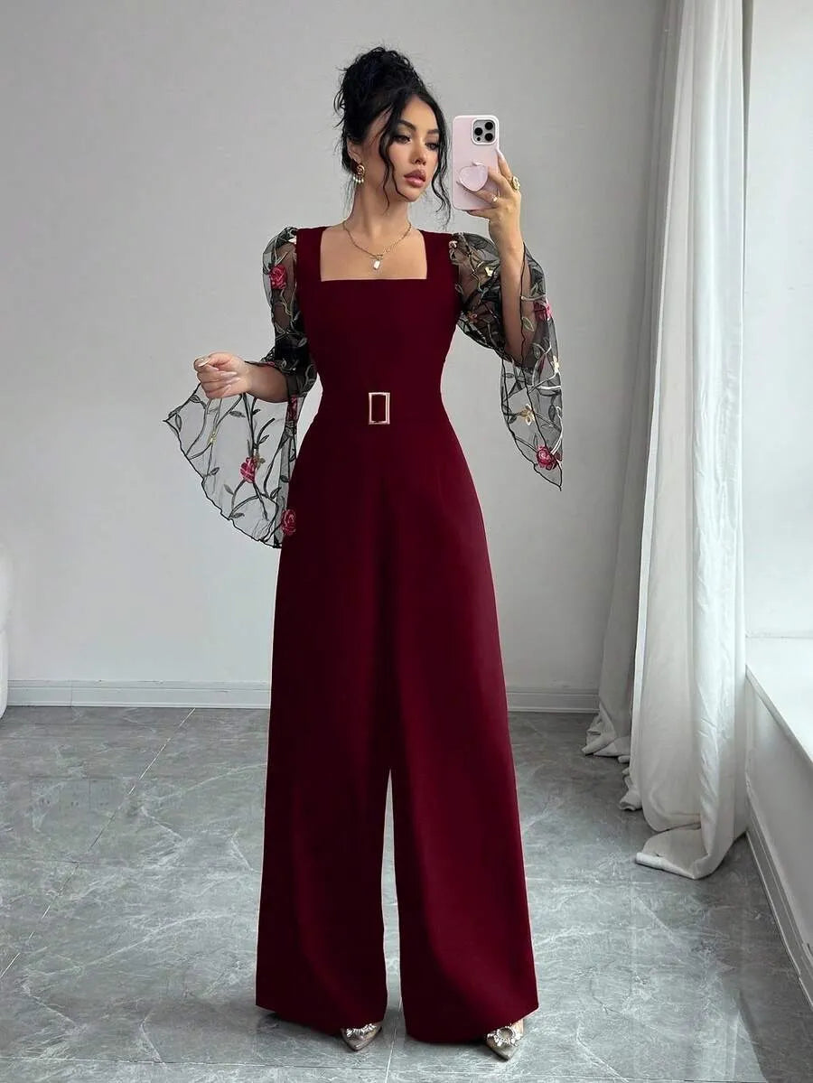 SHEIN Rafferiza جمبسوت نسائية بأكمام مطرزة من