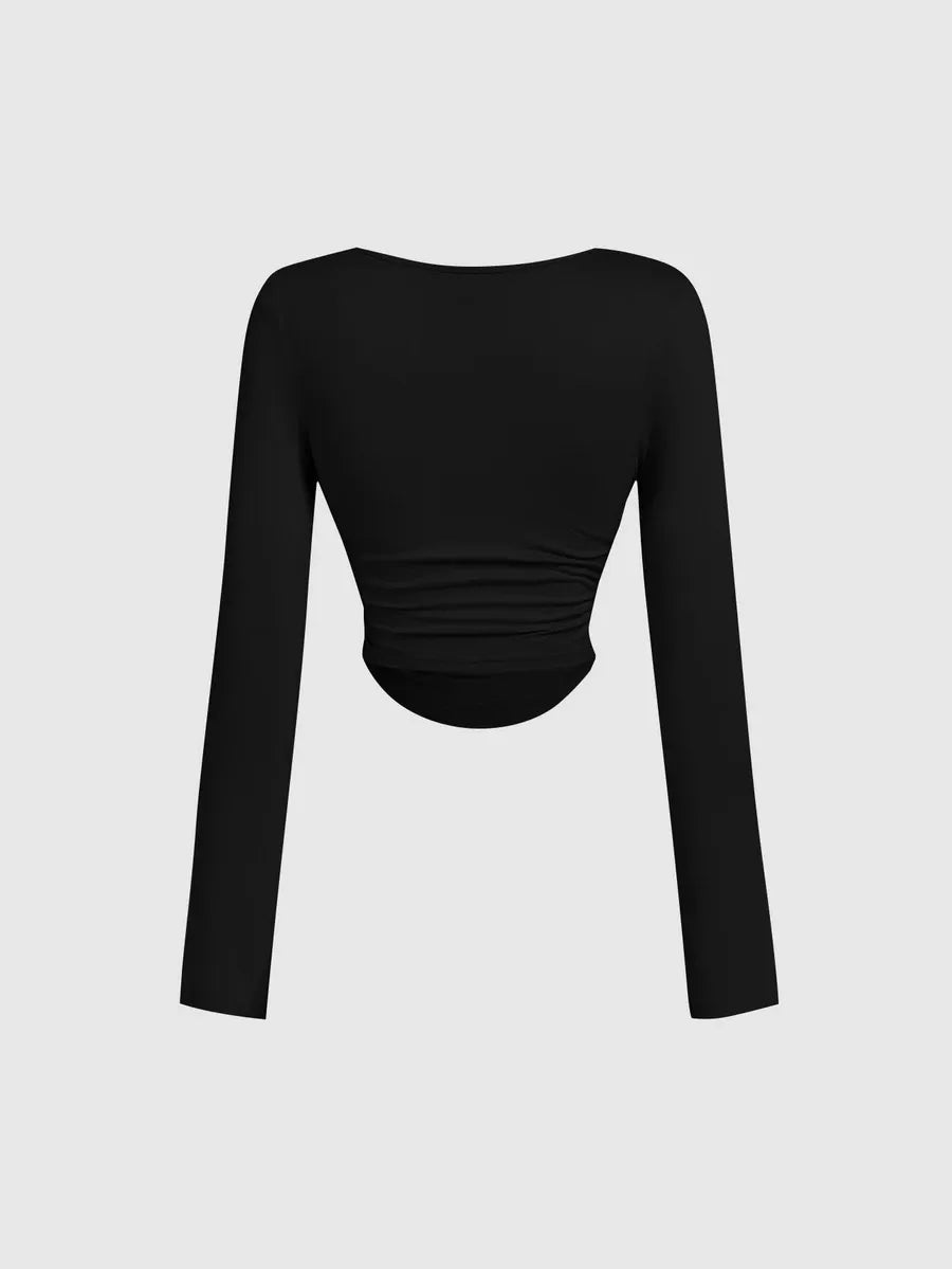 SHEIN MOD مجموعة 3 قطع تي شيرت نسائي قصير محبوك بياقة مربعة وأكمام طويلة بلون بني