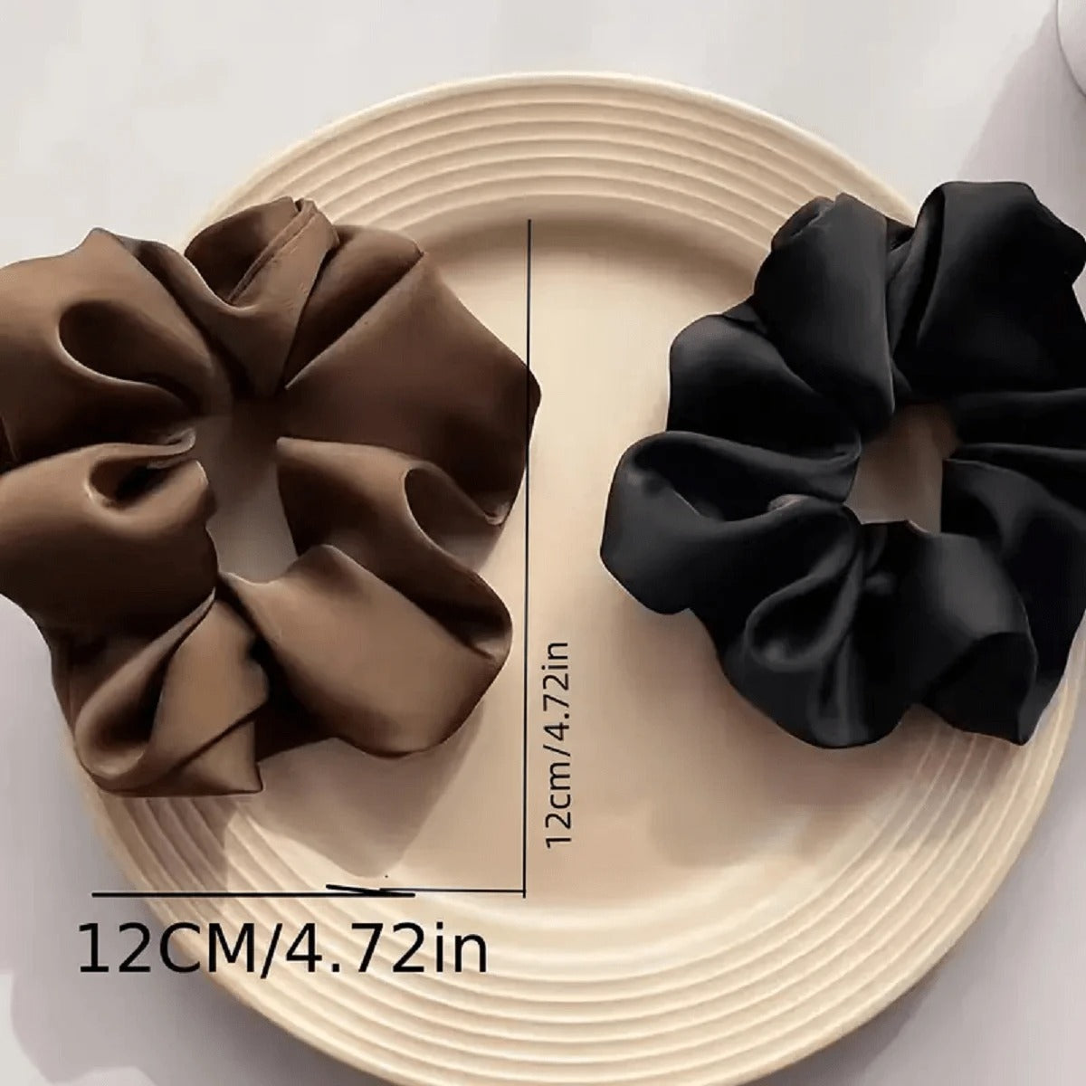 SHEIN طقم 3 أربطة شعر ساتان بلون بني وأسود