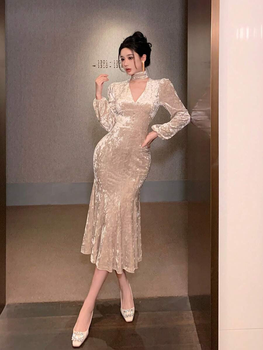 SHEIN DAZY فستان سهرة راقي بلون ناعم بلون شامباني