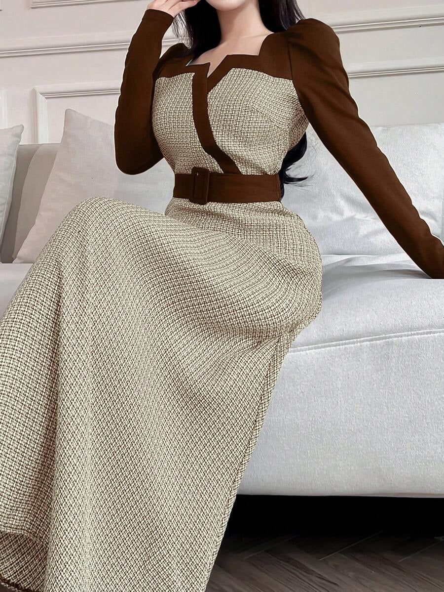 SHEIN فستان بني كاجوال طويل بستايل أنيق