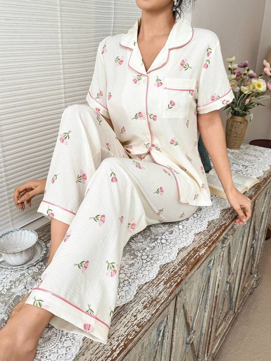 SHEIN طقم بيجامة بناتي بنقشة زهور