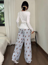 SHEIN Dream Adore طقم بيجامة من قطعتين مخططة بأزرار