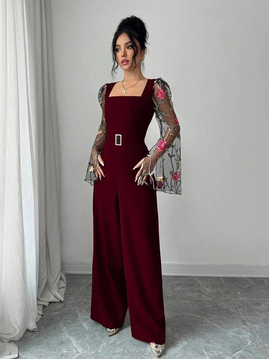 SHEIN Rafferiza جمبسوت نسائية بأكمام مطرزة من