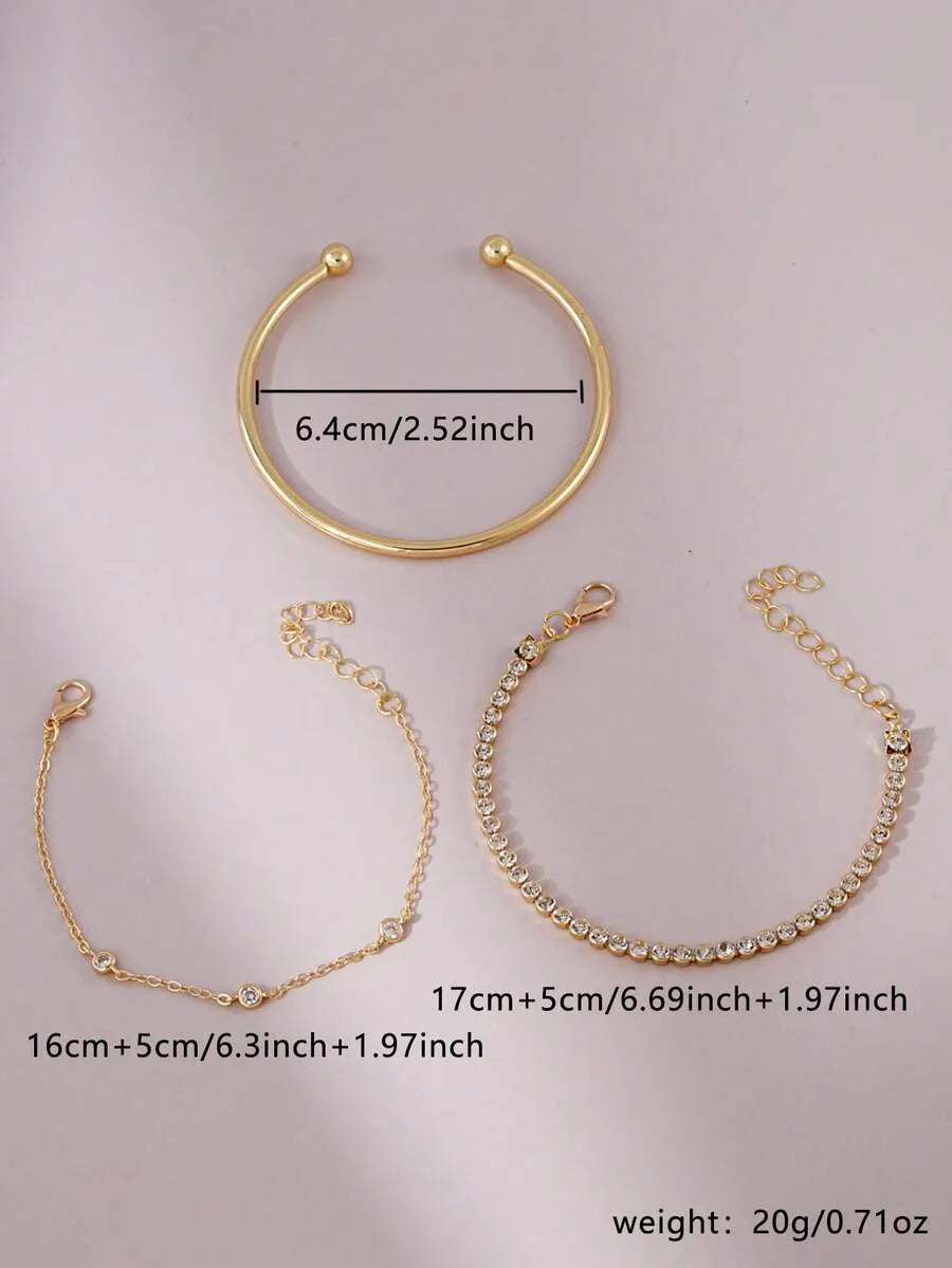 SHEIN مجموعة أساور سلسلة مرصعة بالزركونيا والراينستون رقيقة وبسيطة للنساء