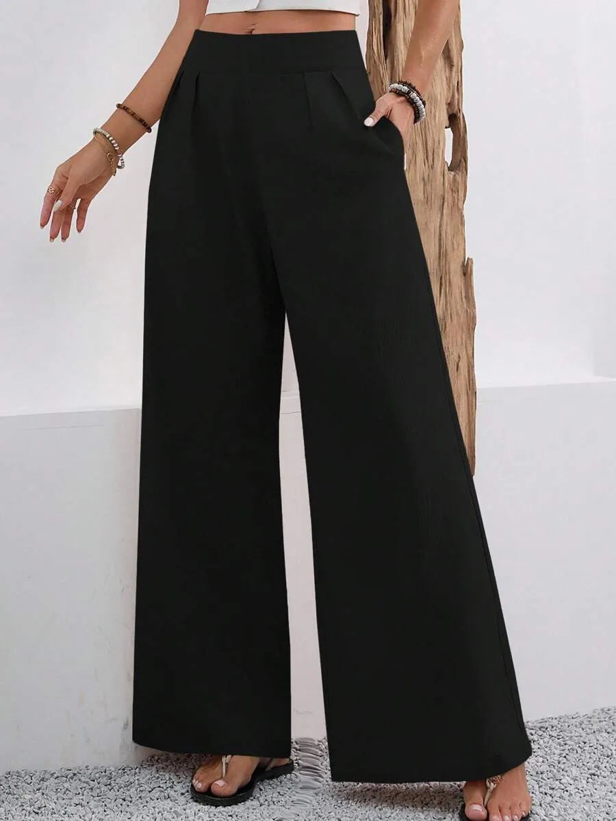 SHEIN Louniche سروال نسائي واسع الساق بجيب