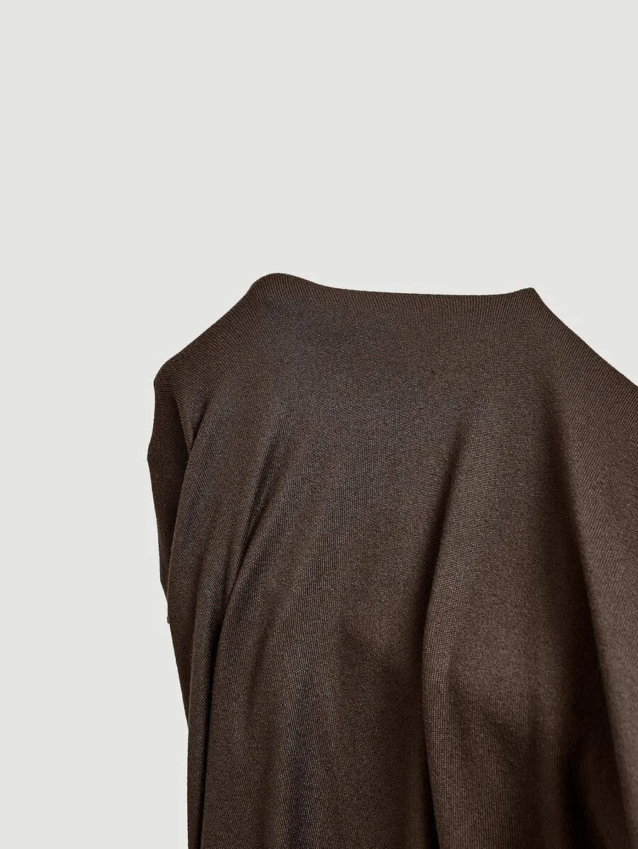 SHEIN MOD فستان ماكسي بياقة عالية وخصر مجعد وأكمام قصيرة بلون بني