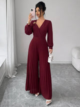 SHEIN Elenzga جمبسوت نسائي بخصر مرتفع وطيات وزهرة ثلاثية الأبعاد بلون عنابي