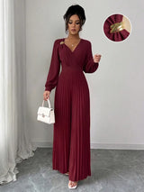 SHEIN Elenzga جمبسوت نسائي بخصر مرتفع وطيات وزهرة ثلاثية الأبعاد بلون عنابي
