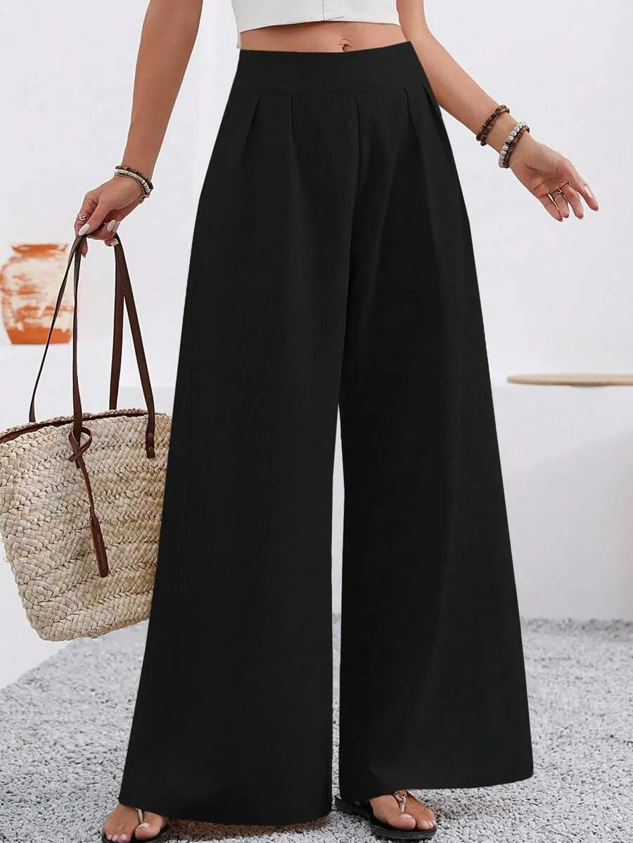 SHEIN Louniche سروال نسائي واسع الساق بجيب