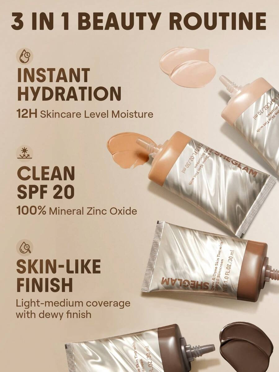 SHEIN SHEGLAM Dew & Done SPF20 Almond ملون خفيف للبشرة