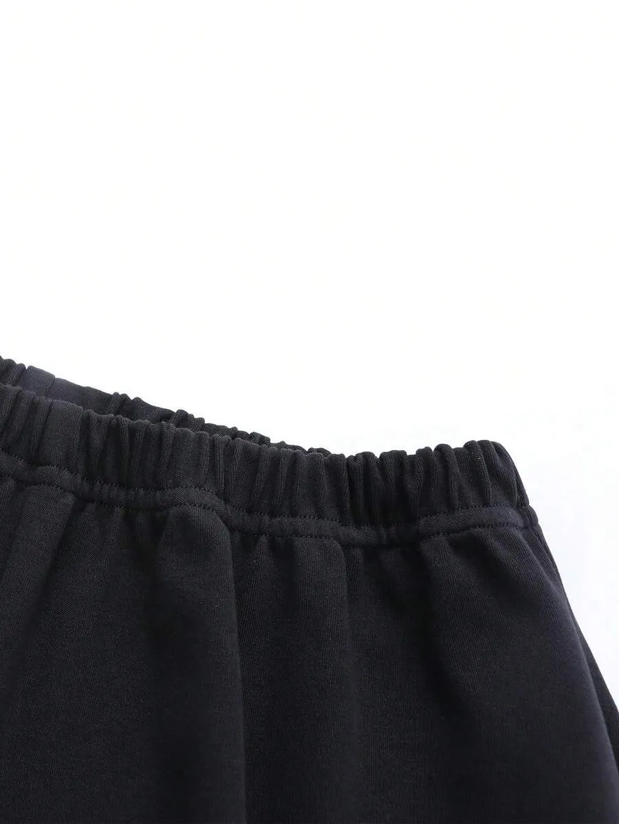 SHEIN طقم بيجامة قطعتين بكارديجان بياقة وأكمام طويلة وبنطال طويل ونقشة حروف بلون أسود