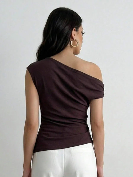 SHEIN Elenzga بلوزة نسائية أنيقة بتصميم غير متماثل