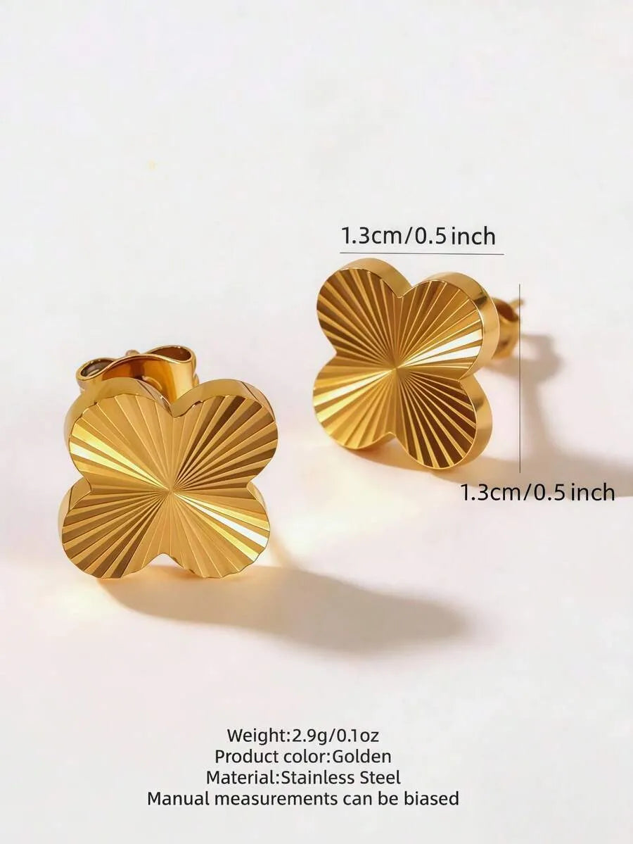 SHEIN OBOVAY أقراط برسيم رباعية الأوراق ذهبية بتصميم انفجار الشمس