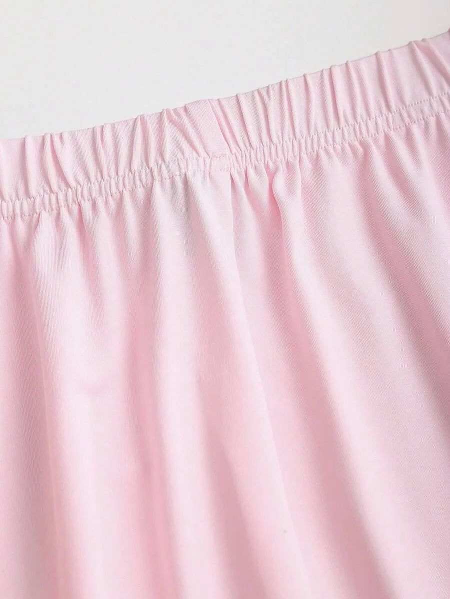 SHEIN طقم نسائي قطعتين (توب بدون أكمام بدانتيل وزهرة + بنطلون واسع الساق)