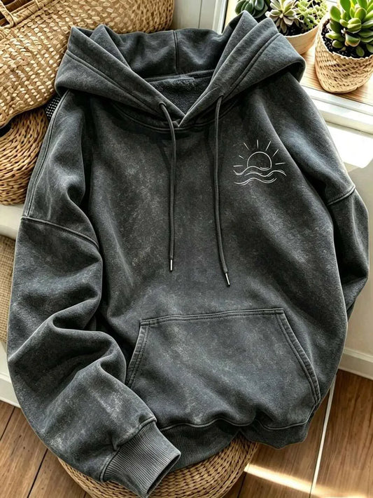 SHEIN هودي نسائي أوفرسايز بطبعة جرافيك وجيب بلون الأسود