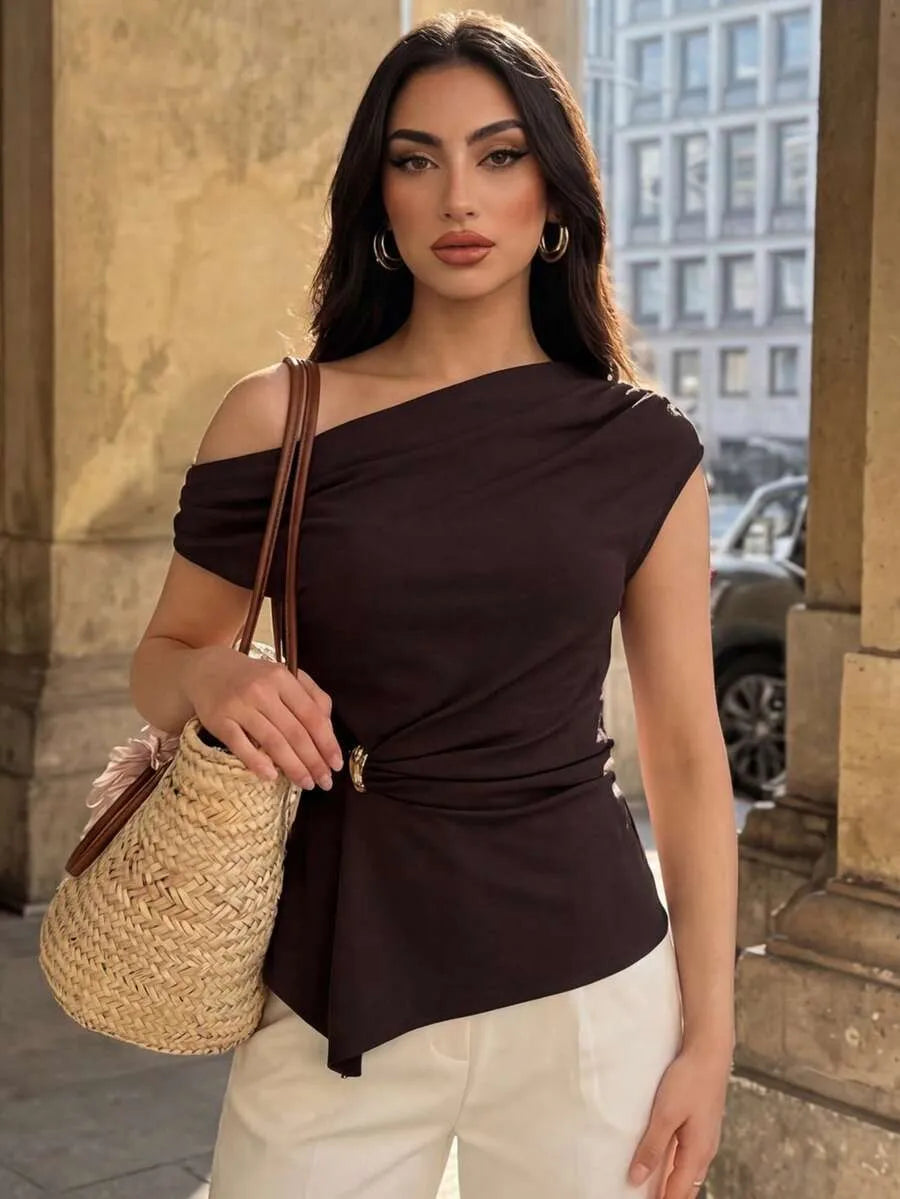 SHEIN Elenzga بلوزة نسائية أنيقة بتصميم غير متماثل