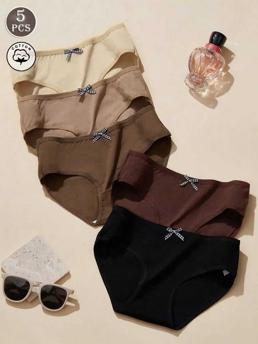 SHEIN سراويل داخلية نسائية من 5 قطع  مزينة بفيونكة ومتعدد الألوان