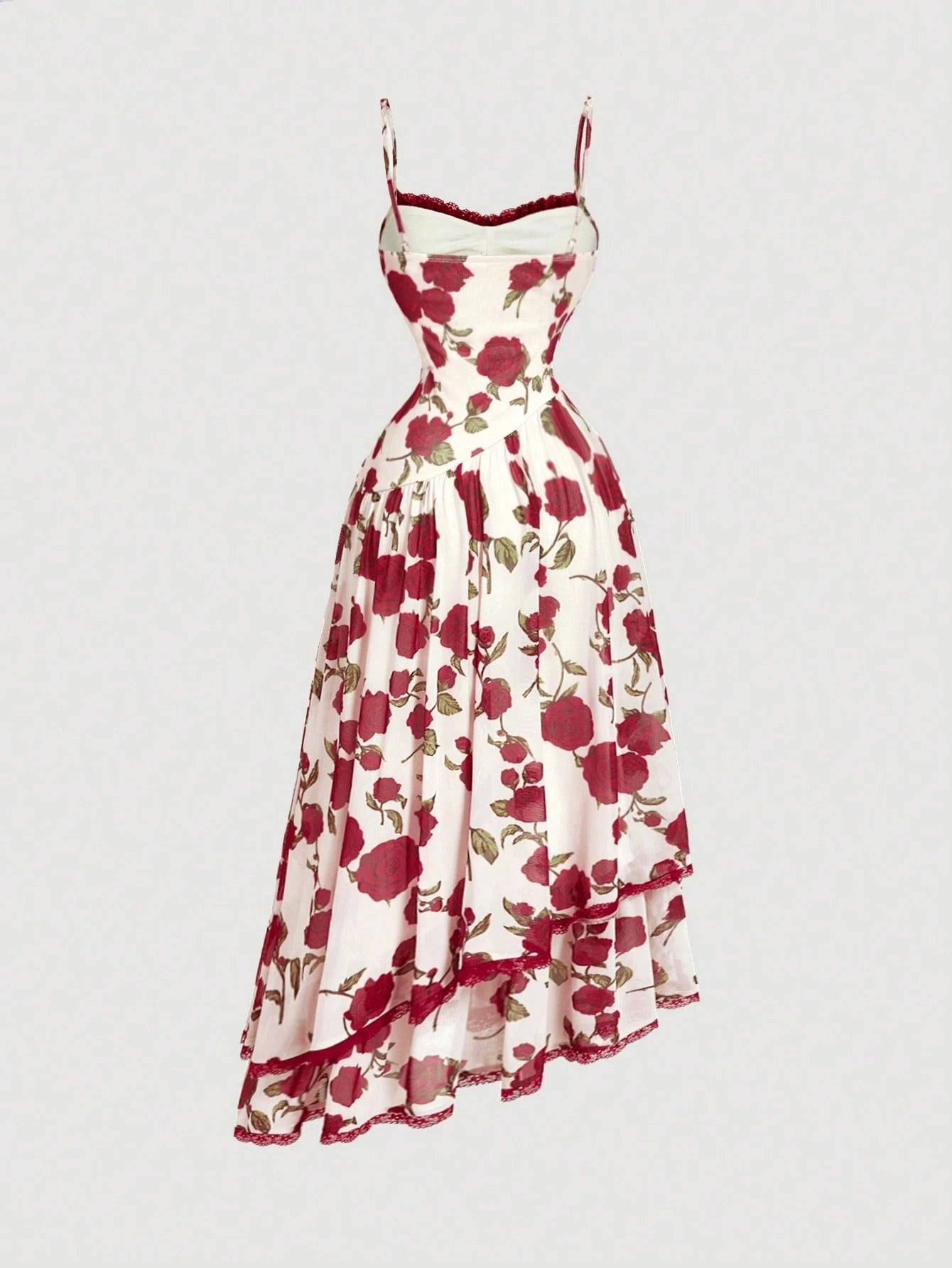 SHEIN MOD فستان انزلاقي بطبعة زهور وياقة دانتيل وثنيات عند الخصر