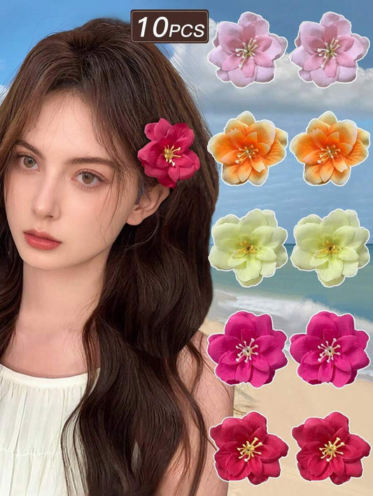 SHEIN مجموعة 10 دبابيس شعر بوهيمية بزهور هاواي