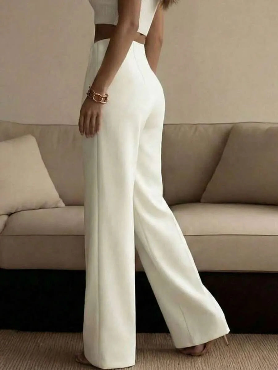 SHEIN بنطلون نسائي واسع الساق بلون أبيض