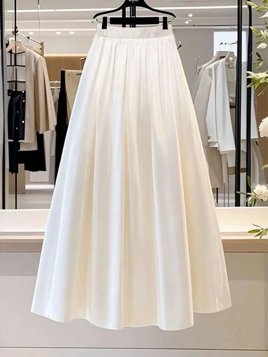SHEIN Franclia تنورة نسائية طويلة بكسرات عريضة وخصر مطاطي من