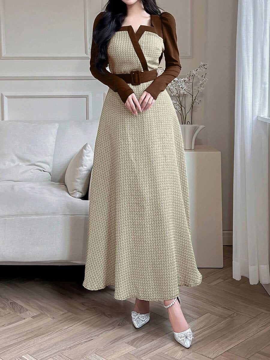 SHEIN فستان بني كاجوال طويل بستايل أنيق