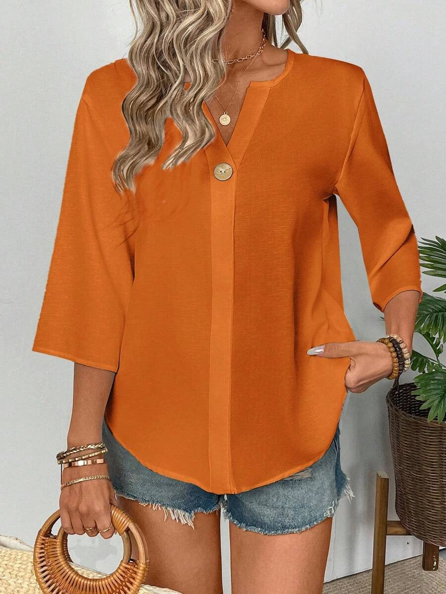 SHEIN LUNE بلوزة خفيفة وفضفاضة بلون برتقالي ناعم