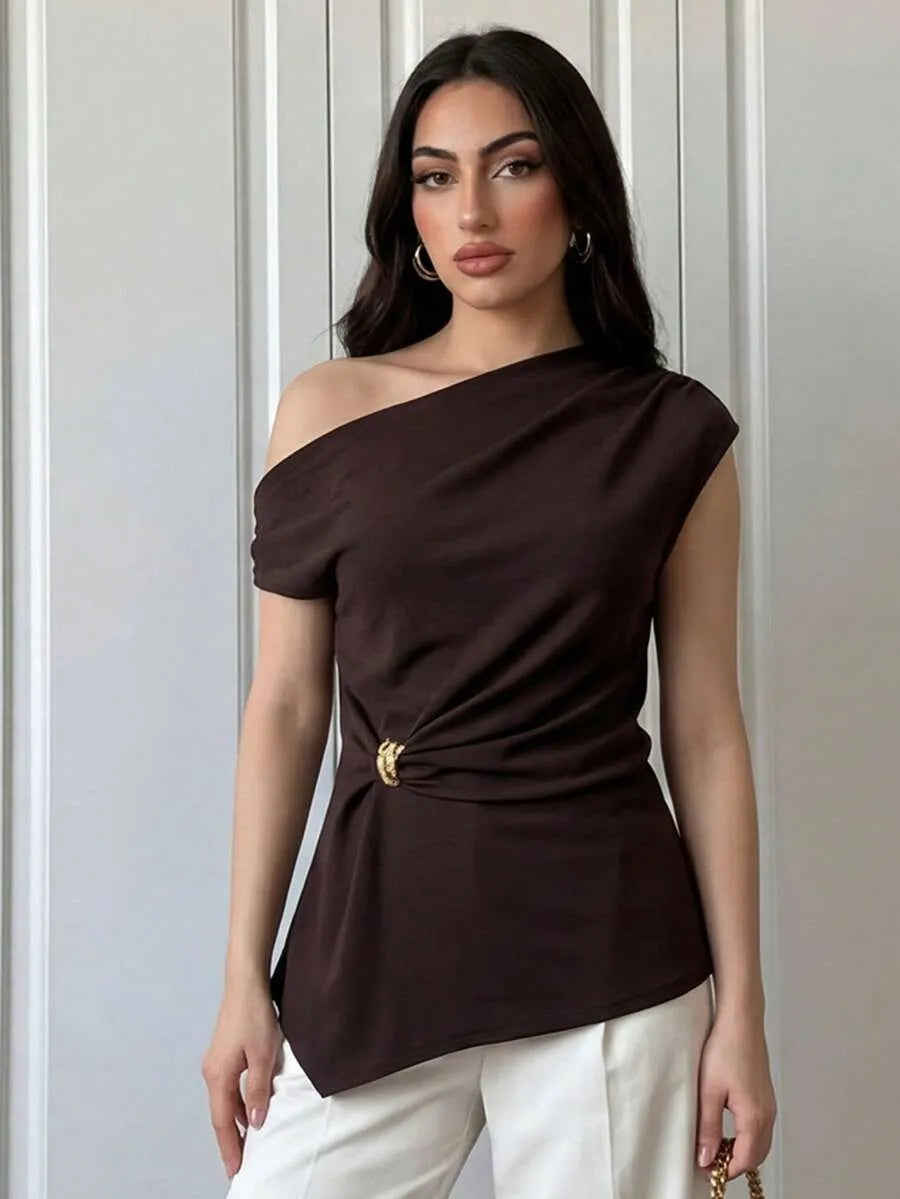 SHEIN Elenzga بلوزة نسائية أنيقة بتصميم غير متماثل
