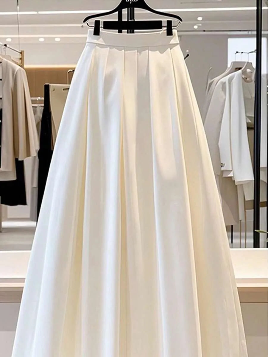 SHEIN Franclia تنورة نسائية طويلة بكسرات عريضة وخصر مطاطي من