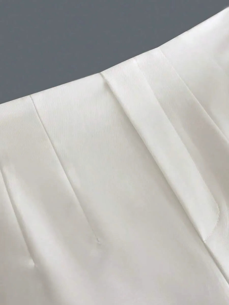 SHEIN بنطلون نسائي واسع الساق بلون أبيض
