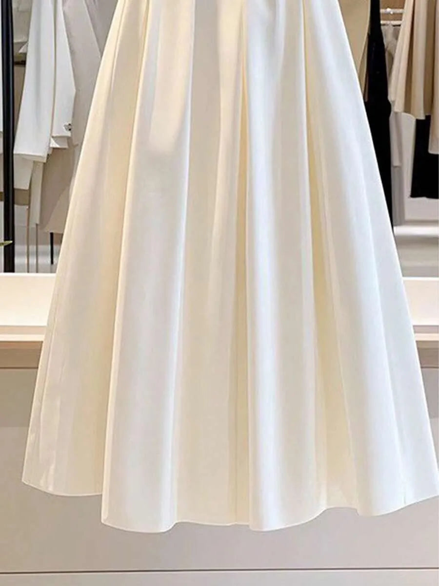 SHEIN Franclia تنورة نسائية طويلة بكسرات عريضة وخصر مطاطي من