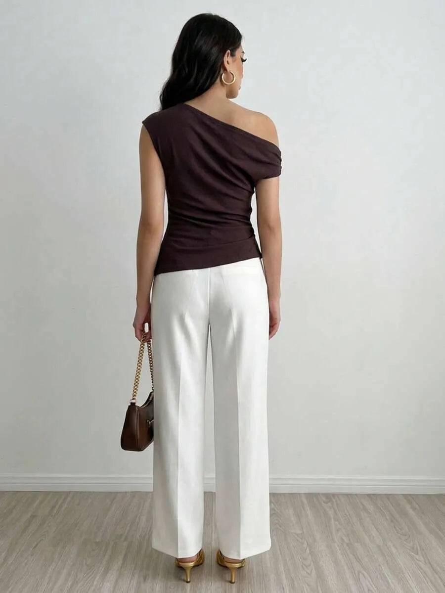 SHEIN Elenzga بلوزة نسائية أنيقة بتصميم غير متماثل