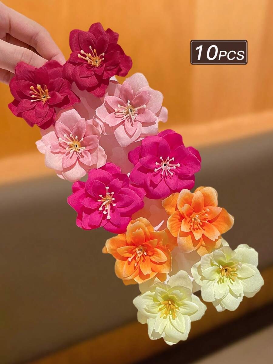 SHEIN مجموعة 10 دبابيس شعر بوهيمية بزهور هاواي