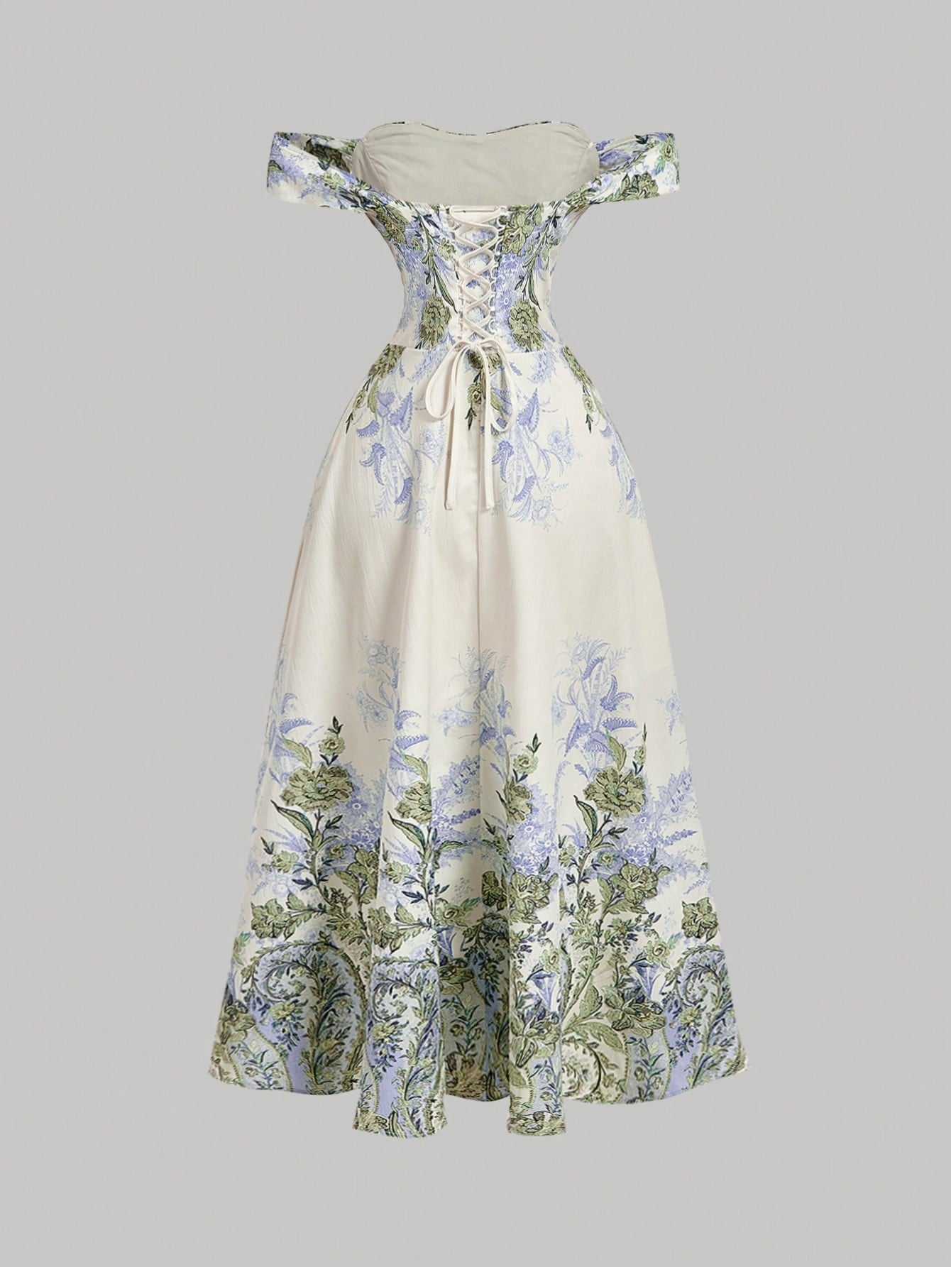 SHEIN MOD فستان متوسط الطول بطبعة زهرية وياقة مكشوفة الكتف