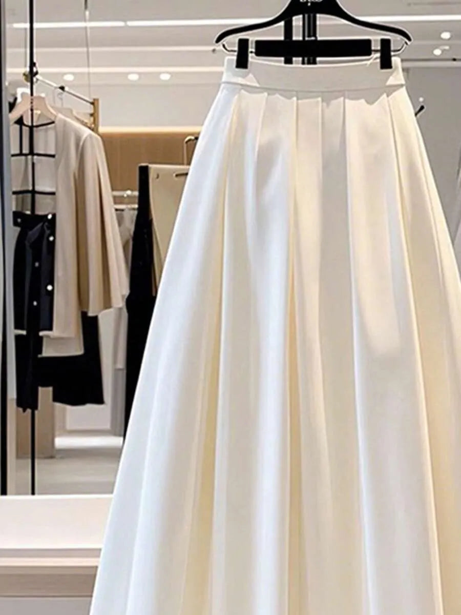 SHEIN Franclia تنورة نسائية طويلة بكسرات عريضة وخصر مطاطي من