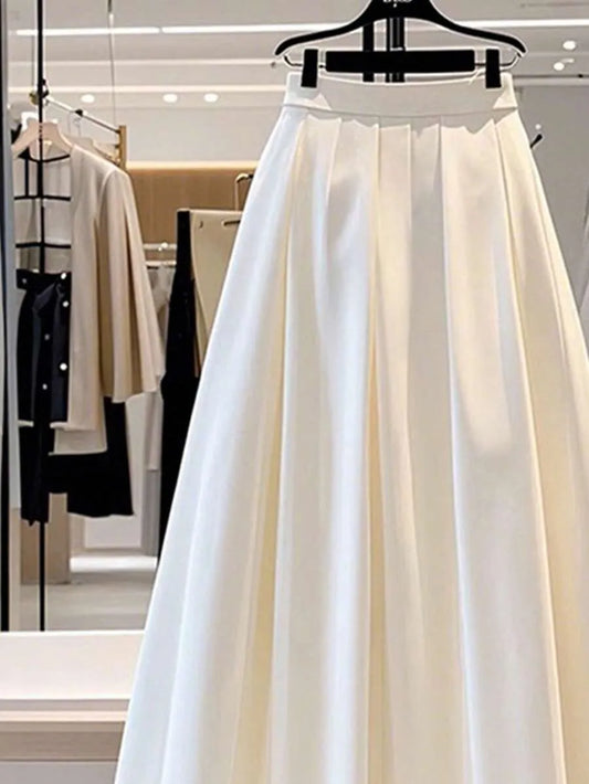 SHEIN Franclia تنورة نسائية طويلة بكسرات عريضة وخصر مطاطي من